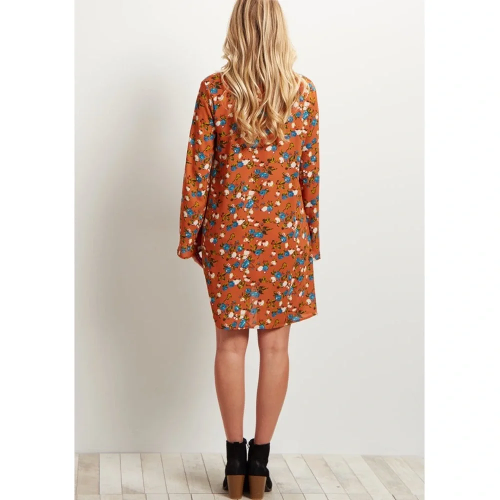 Pinkblush Rust Floral Printed V-Neck Chiffon Maternity Dress NWT Size Medium - Picture 3 of 11